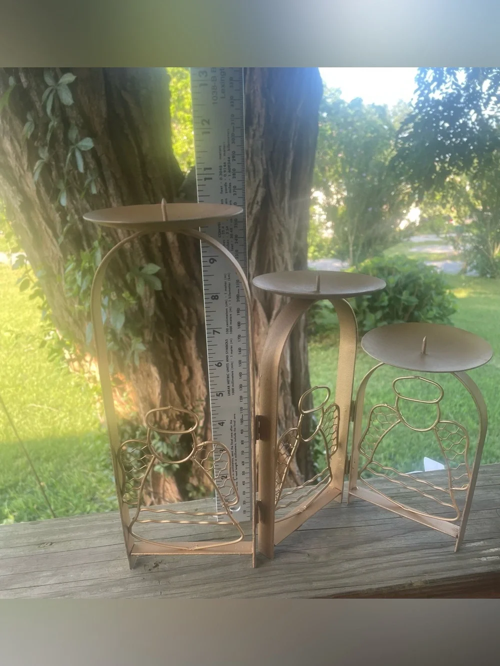 Vintage Gold Metal Angel 3 Tier Hinged Candle Holders Set - Home Accents